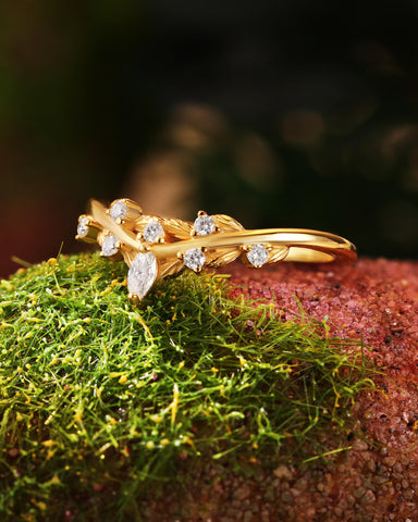 RILEY Leaf Inspired Moissanite Wedding Band Stackable Ring