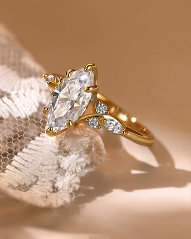 MARIBEL Vintage Marquise Cut Cluster Moissanite Engagement Ring