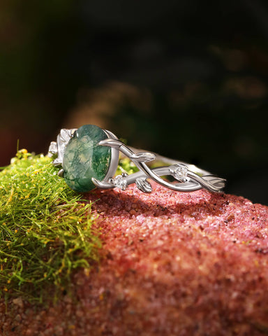 SENKORA Oval Cut Moss Agate Promise Ring