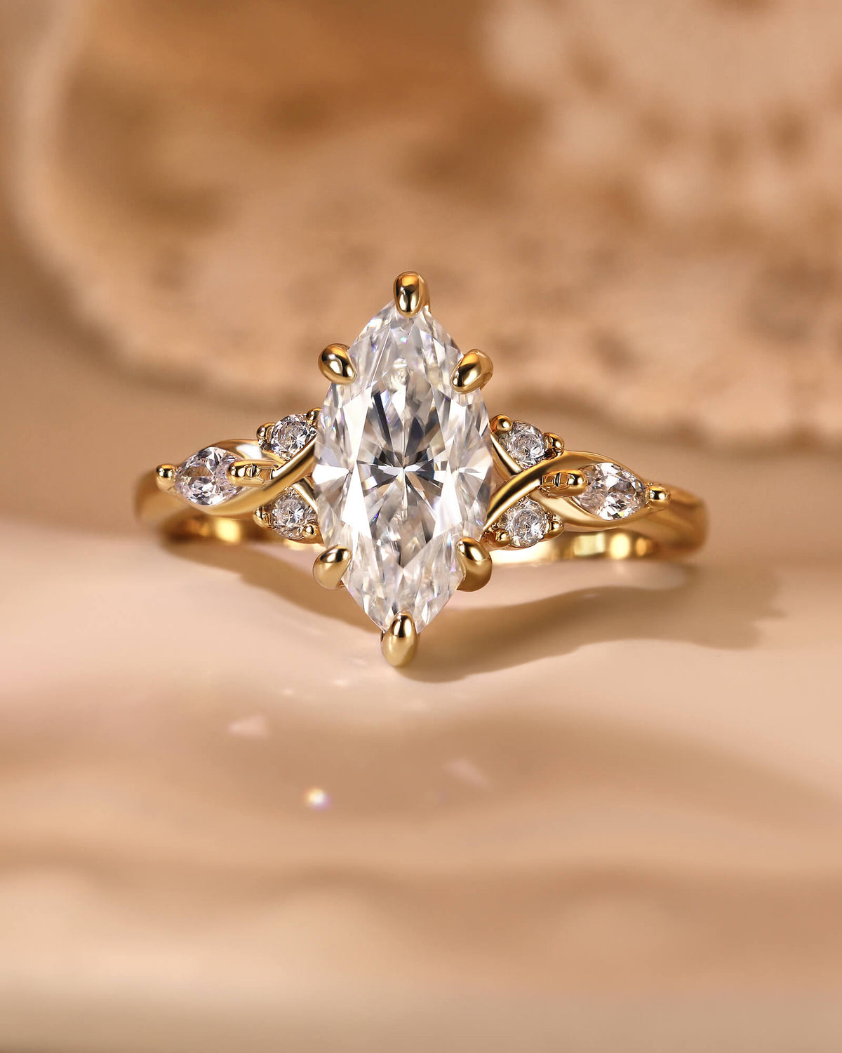 MARIBEL Vintage Marquise Cut Cluster Moissanite Engagement Ring