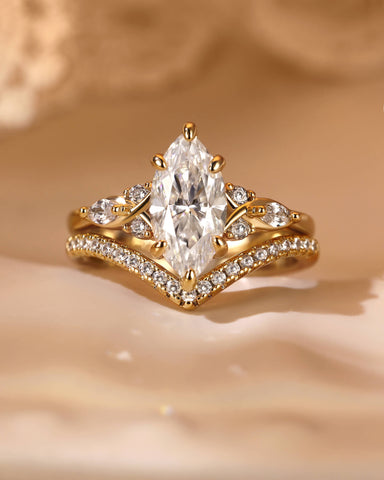 MARIBEL Marquise Cut Moissanite Twist Cluster Bridal Set 2pcs