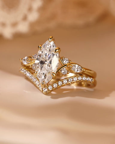 MARIBEL Marquise Cut Moissanite Twist Cluster Bridal Set 2pcs