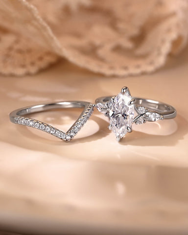 MARIBEL Marquise Cut Moissanite Twist Cluster Bridal Set 2pcs