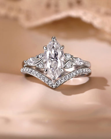 MARIBEL Marquise Cut Moissanite Twist Cluster Bridal Set 2pcs