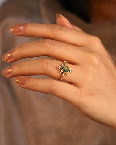 VALLEY Rhombus Moss Agate Unique Engagement Ring