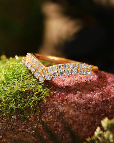 SKYLAR Double Moissanite Pavé Curved Wedding Band Stacking Ring