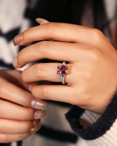 SIVANA Double Claws Cushion Cut Alexandrite Hiden Halo Engagement Ring