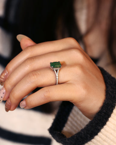 FERNANDA Cushion Cut Moss Agate Split Shank Engagement Ring