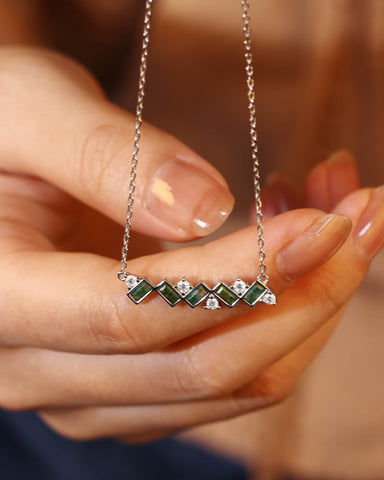 ILEAN Natural Moss Agate Baguette Geometric Necklace