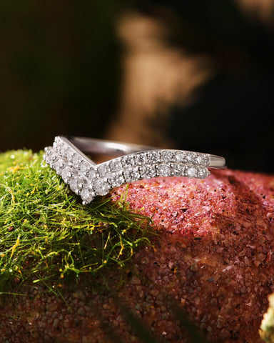 SKYLAR Double Moissanite Pavé Curved Wedding Band Stacking Ring