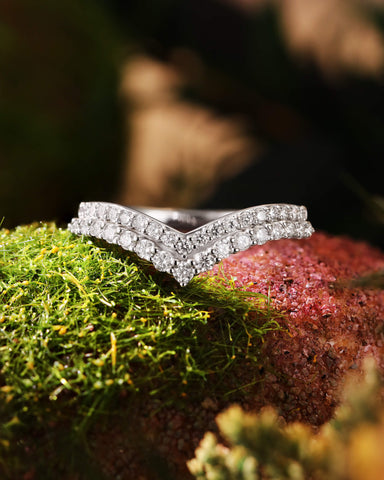 SKYLAR Double Moissanite Pavé Curved Wedding Band Stacking Ring