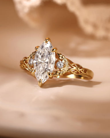 JOSEPHINE Vintage Marquise Cut Moissanite Celtic Knot Engagement Ring