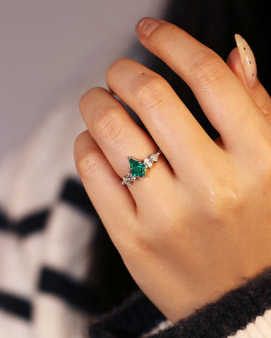 LEONORA Kite Emerald Diamonds Vintage Engagement Ring