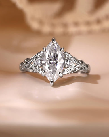 JOSEPHINE Vintage Marquise Cut Moissanite Celtic Knot Engagement Ring