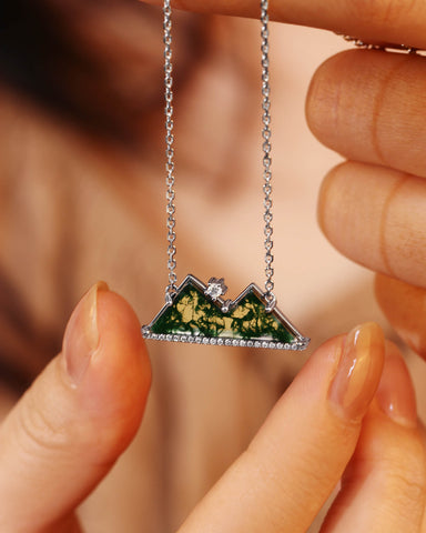 NYMPH Nature Inspired Moss Agate Mountain Necklace