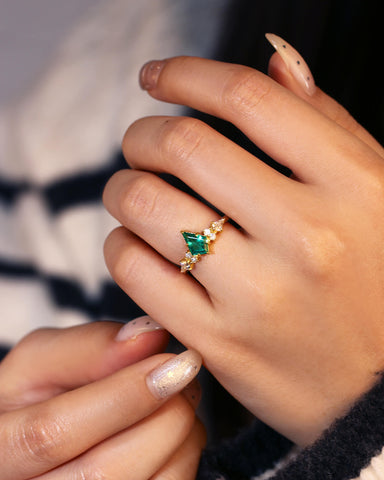 LEONORA Kite Emerald Diamonds Vintage Engagement Ring