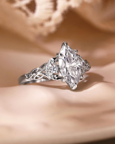 JOSEPHINE Vintage Marquise Cut Moissanite Celtic Knot Engagement Ring