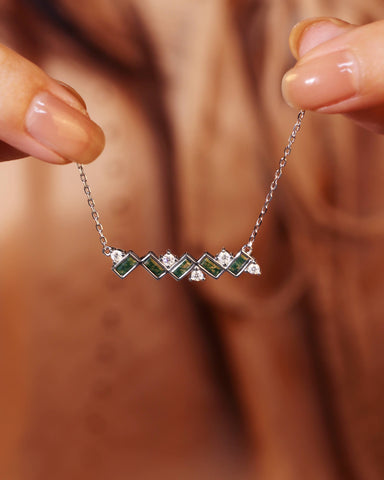 ILEAN Natural Moss Agate Baguette Geometric Necklace