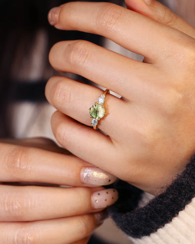 EMBERLY Natural Round Cut Moss Agate Engagement Ring