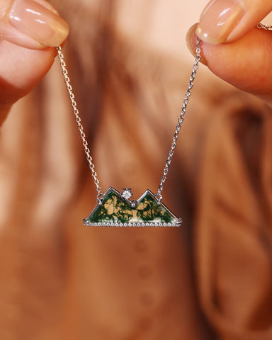 NYMPH Nature Inspired Moss Agate Mountain Necklace