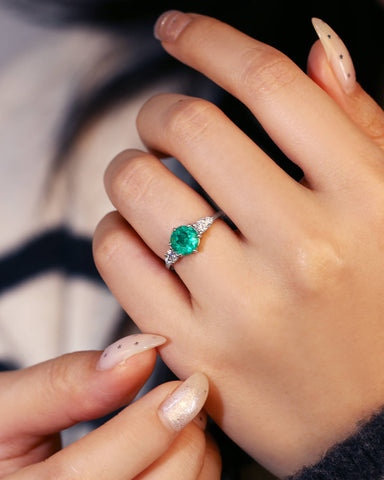 EMIRA Round Cut Lab Emerald Classic Five-stone Engagement Ring