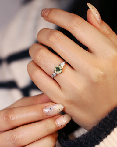 EMBERLY Natural Round Cut Moss Agate Engagement Ring