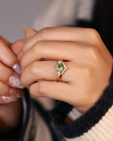 SYLVARIS Round Shaped Moss Agate Engagement Ring Set