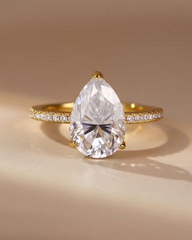 AURELIA Pear Moissanite Pavé Engagement Ring with Hidden Halo