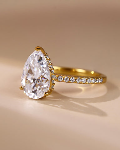 AURELIA Pear Moissanite Pavé Engagement Ring with Hidden Halo
