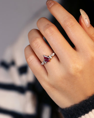 LYRA Unique Alexandrite Kite Cut Three Sides Stone Engagement Ring