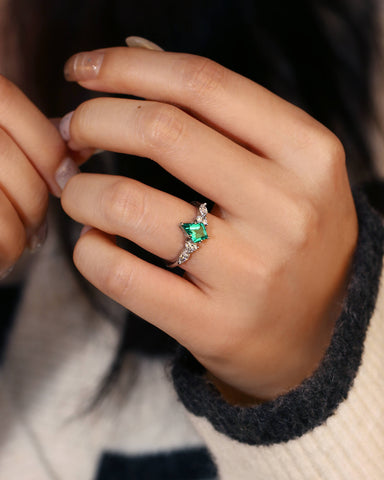 ZENOBIA Kite Cut Emerald Diamonds Cluster Engagement Ring