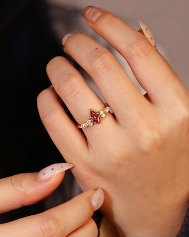 LYRA Unique Alexandrite Kite Cut Three Sides Stone Engagement Ring