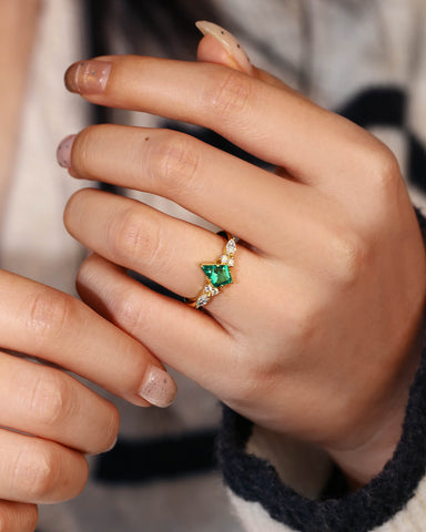 ZENOBIA Kite Cut Emerald Diamonds Cluster Engagement Ring