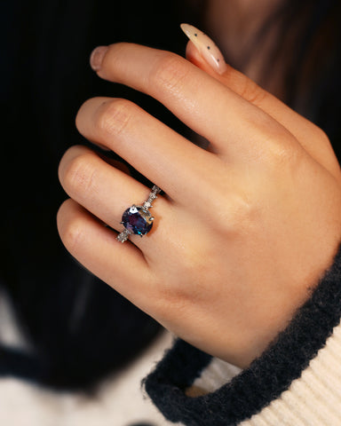 OPHELIA Color Change Oval Cut Alexandrite Engagement Ring