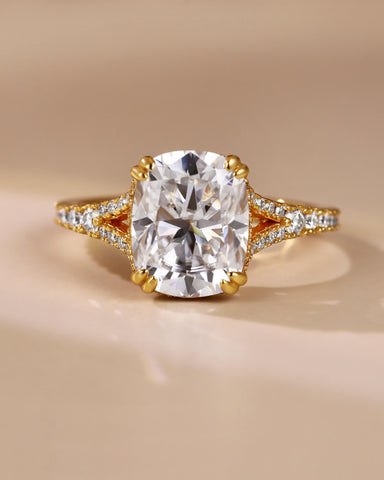 REGINA Double Claws Cushion Cut Moissanite Hiden Halo Engagement Ring