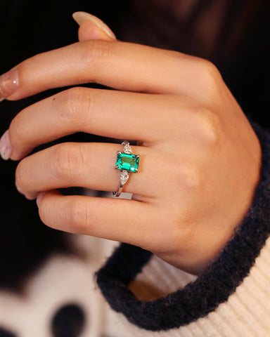 VICTORIA Three Stone Twinning Pears Emerald Engagement Ring