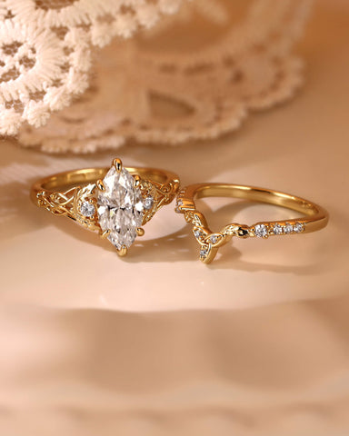 JOSEPHINE Marquise Cut Moissanite Celtic Knot Fairy Bridal Set 2pcs