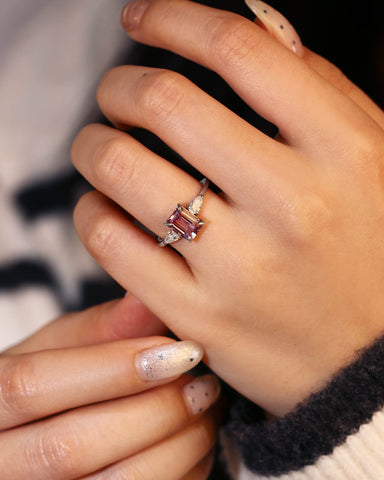 CATHERINE Emerald cut Alexandrite Three Stones Engagement Ring