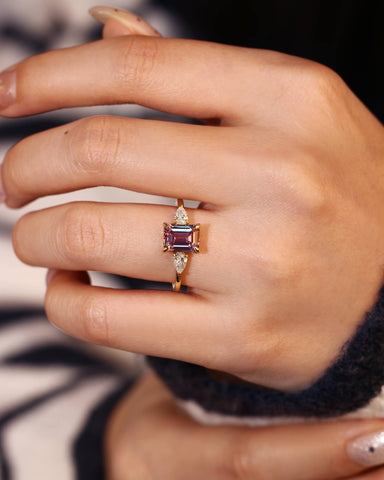 CATHERINE Emerald cut Alexandrite Three Stones Engagement Ring