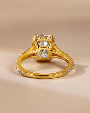 REGINA Double Claws Cushion Cut Moissanite Hiden Halo Engagement Ring
