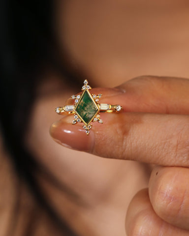VALLEY Rhombus Moss Agate Unique Engagement Ring