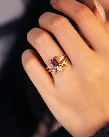 THEIA Unique Emerald Cut Wedding Ring Set Alexandrite moon & sun Inspire Bridal Set-2pcs