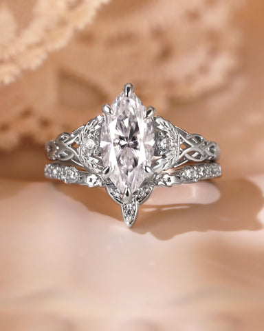 JOSEPHINE Marquise Cut Moissanite Celtic Knot Fairy Bridal Set 2pcs