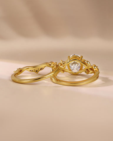 WRENLEY Oval Cut Moissanite Leaf Engagement Ring Set