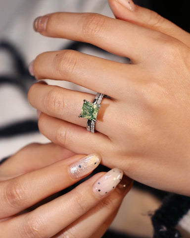 VERGER Princess Cut Green Moss Agate Engagement Ring Set