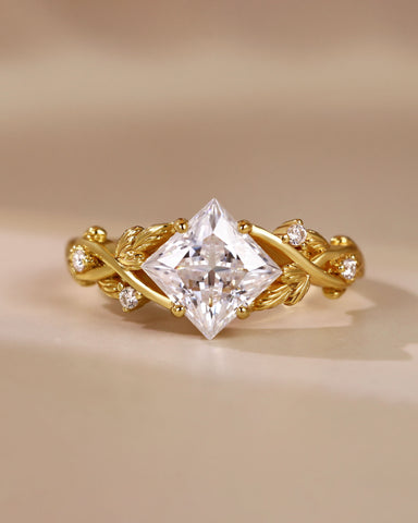 LINDEN Princess Cut Nature Inspired Leaf Engagement Ring