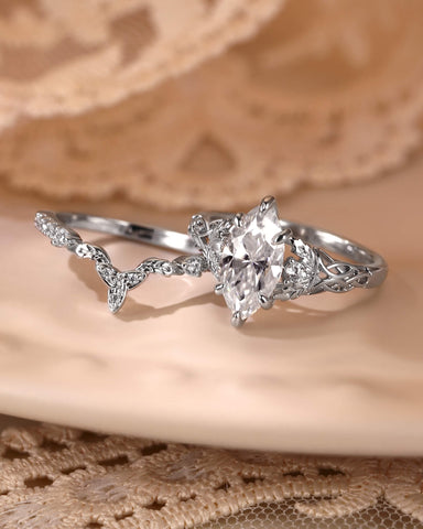 JOSEPHINE Marquise Cut Moissanite Celtic Knot Fairy Bridal Set 2pcs