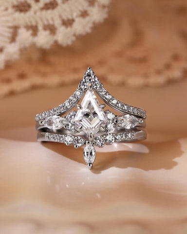 FEODORA Unique Kite Cut Moissanite Vintage Bridal Set 3pcs