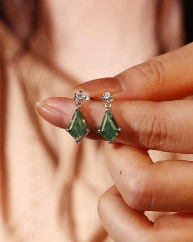 ANITA Kite Cut Moss Agate Dangle Earrings