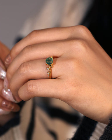 ARIEL Round Shaped Vine Moss Agate Engagement Ring